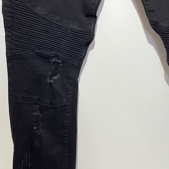 Fire & Rain Women's Ribbed Knee Distressed Skinny Denim Jeans Black Size 34 - Picture 3 of 9